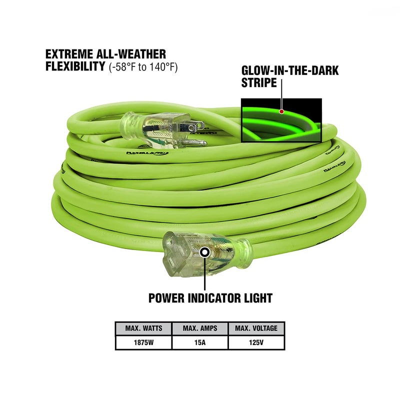 Flexzilla كابل تمديد فليكسزيلا برو، 12/3 AWG SJTW، 50 قدم، قابس مضاء، داخلي/خارجي، زيلاغرين - FZ512830 - Image 3